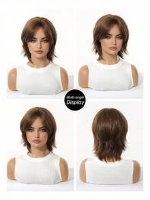 Short Brown Wigs Layered 80s Pixie Cut Wig With Bangs Synthetic Natural Fake Hair Wigs For Replacement Wigs Colourful Synthetic Hair Wig High Temperature Hair For Women Holiday Daily Fashion Style Synthetic Hair Wig Woven Hair Wig For Halloween And Christmas - màu nâu - Xem 8