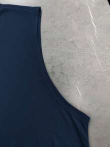 Plus Size Men's Holiday Casual Coconut Tree & Letter Print Tank Top - Navy Blue - View 5