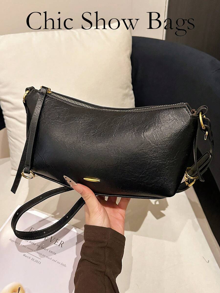 女士时尚复古油蜡皮革法棍单肩包