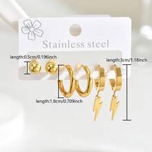 6pcs Set Minimalist French Luxury Lightning Pendant Stainless Steel Earrings, Versatile Daily Wear For Women - Multicolor - View 4
