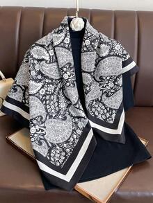 1条90x90厘米方形真丝方巾，女士斜纹缎面佩斯利花纹和腰果花复古图案，可用作领巾、头巾、时尚配饰、披肩、围巾 - 彩色 - 查看 12