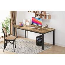 Mesa de comedor industrial de 71 pulgadas para mesa de cocina rectángulo de 4-6 personas con patas de metal, esquinas redondas, escritorio, para granja moderna, para cocina, comedor, montaje rápido - Marrón vintage - Ver 4