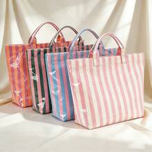 Girls Personalized Striped Tote Bag, Lightweight Large Capacity Portable Shoulder Carry Bag, Travel Beach Bag - Multicolor - View 8