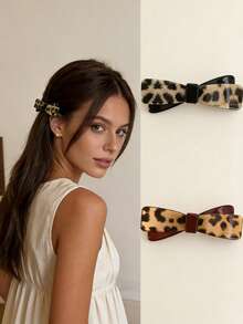 1 buc Vintage Leopard Print Bow Hair Clip pentru femei Y2K estetic Hair Barrettes cadou de Paște Ziua Sfântului Patrick cadou accesorii de petrecere uz zilnic, cleme cu gheare - Multicolor - Vizualizare 2