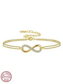 ORSA JEWELS 1 Piece S925 Silver 14k Gold Double Layered Infinite Style And Round Cut Zirconia Chain Bracelet Simple Jewelry For Women, Men For Wedding Party - SB136 - View 11