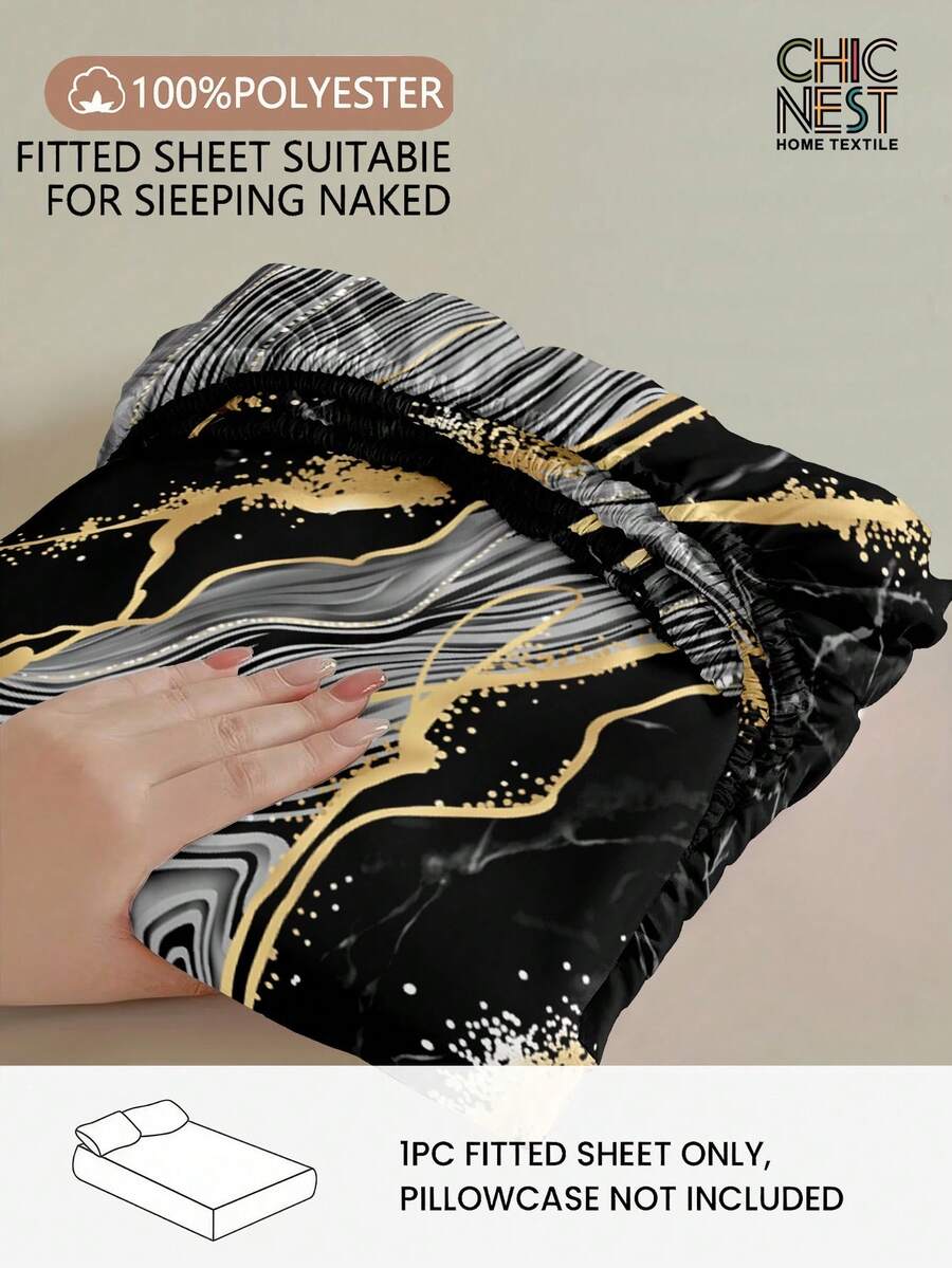 1pc Black Marble Pattern Bed Skirt, Fashionable Farmhouse Style Mattress Protector, Fresh And Elegant, Suitable For Valentine's Day Bedding, Soft And Breathable, Fits All Bed Sizes - Twin, Full, Queen, King, 11.8 Inch Deep Pocket, Wrinkle-Resistant, Promotes Sleep, Machine Washable, Suitable For Dorm Use During Back To School Season - Black - View 1