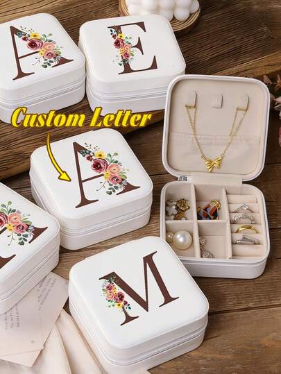 1 Stück personalisierte Schmuckbox für Reisen, kompakte quadratische Ohrringe Aufbewahrungsbox, Brautjungferngeschenk (für Schwestern, Freundinnen)