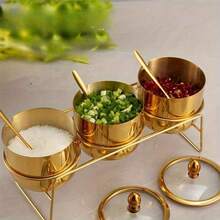 Bộ 3 món (1 thìa, 1 bát, 1 nắp thủy tinh) Hũ đựng gia vị bằng thép không gỉ mạ vàng, kèm 1 thìa, 1 bát, 1 nắp thủy tinh, an toàn khi rửa bằng máy rửa chén, thiết kế miệng rộng, hũ đựng gia vị đa năng, hũ đựng kem, hũ đựng đường, thích hợp cho quầy cà phê và sắp xếp nhà bếp. - Vàng - Xem 2