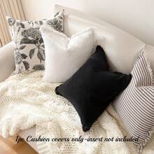 1 chiếc vỏ gối trang trí bằng cotton đã giặt, có tua rua, kích thước 20*12 inch (không bao gồm ruột gối), phong cách trang trí nhà nông thôn, đa năng cho phòng ngủ, phòng khách, ban công, phòng ăn, ghế sofa, đệm giường. - màu đen - Xem 2