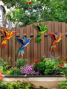 1pc/4pcs Vibrant Metal Hummingbird Wall Art Decor, Suitable For Indoor/Outdoor Decoration, Balcony, Patio, Fence, Wedding Party, Home Decor - Gift For Bird Lovers - A - View 2