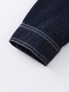 Annil Children's Clothing, Boys And Girls, Lycra Collar Soft Denim Jacket, New Spring Style, Workwear, Large Pockets, Fashionable Cardigan. - Dark Blue Jeans - View 5