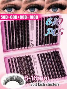 640/621片睫毛嫁接套装，D卷度10D+20D+30D+40D/50D+60D+80D+100D/80D+100D+120D+150D睫毛嫁接DIY仿貂毛睫毛 - 高级D卷度自然卷度单根睫毛嫁接套装DIY睫毛嫁接 - 可重复使用，易于使用，睫毛簇，单根睫毛，假睫毛 - D - 查看 9