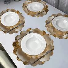 1/2/4/6/8/300pcs Luxury Round Placemats Set, Golden Peony Flower Pattern Design, Size 15*15 Inches/38*38cm, Multiple Patterns Available, Suitable For Dining And Home Decor - Multicolor - View 5