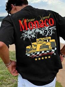 Monaco F1 Retro Speed Style T-Shirt, A Retro Holiday Look, Casual Men's T-Shirt Made Of Pure Cotton, Loose And Comfortable Fit, Suitable For Everyday Wear, Outdoor Sportswear, Perfect For Streetwear And Holidays, Summer Clothing For Men, F1 Themed T-Shirt. - 黑色 - 查看 1