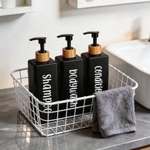 3pcs/Set 500ml Square Dispenser Bottles, Suitable For Shampoo, Conditioner, Body Wash, Lotion, Home Bathroom Decor, Autumn, Back To School - Black - View 2