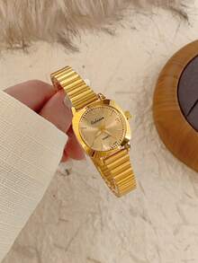 1pc Classic French Gold Ladies' Oval Watch, Small Dial, Elegant And Simple, Luxurious And Fashionable, Ladies' Quartz Watch, Shape, Suitable For Daily Wear, Dinner And Any Other Occasions - 金色 - 查看 2