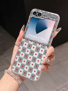 1pc Fashion Simple Matte PC Material Simple Cute Grid Love Element Folding Phone Case, Can Protect And Prevent Falling For: SamsungGalaxy Zflip 3/Zflip 4/Zflip 5/Zflip 6/Zflip 7/ Find N3 Flip/ Razr 50 Ultra/ Razr 60 Ultra/ 60/ Lola Razr 50/XiaomiMIX Flip/Galaxy Z Flip7 FE - Clear - View 10