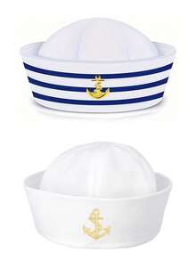 2顶男女通用船长水手帽，适合角色扮演派对、趣味活动、游艇装饰、沙滩装扮，圆顶无檐海军帽 - 彩色 - 查看 1