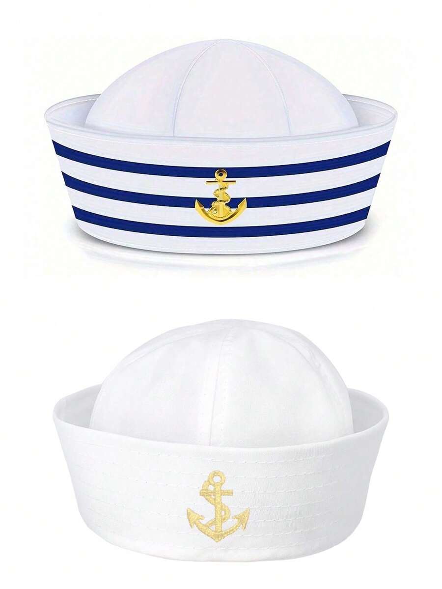 2顶男女通用船长水手帽，适合角色扮演派对、趣味活动、游艇装饰、沙滩装扮，圆顶无檐海军帽 - 彩色 - 查看 1