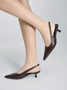 Bombas de tacón alto de moda con diseño de hebilla y punta puntiaguda para mujer - Marrón - Ver 2