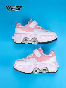 Upgraded High-End Kids Roller Skates LED Flashing Walk-And-Glide Shoes, Children & Teen Sports Shoes, Fashion Light-Up Walking Shoes, Outdoor Sports Roller Shoes, Cool Flashing Inline Skates For Boys & Girls, Lightweight Comfortable Sports Shoes, Kids Birthday Gift, Anti-Roll Reinforced Sole + Stable Support, Glowing Shoes For Safer Gliding, Breathable Comfortable Upper, Lightweight Durable, Street Style, More Visible & At Night, Peace Of Mind For Parents, Suitable For School, Outdoor & Daily Wear - Pink - View 19