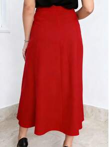 Long Skirt With Tie Belt. Zipper. With Belt. - Rojo - Ver 2