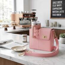 Women's Solid Color Crossbody Bag With Water Bottle Holder PU Leather Adjustable Strap Portable Outdoor Commute Shoulder Bag Lightweight Durable Casual Daily Travel Purse - 藍色 - 查看 2