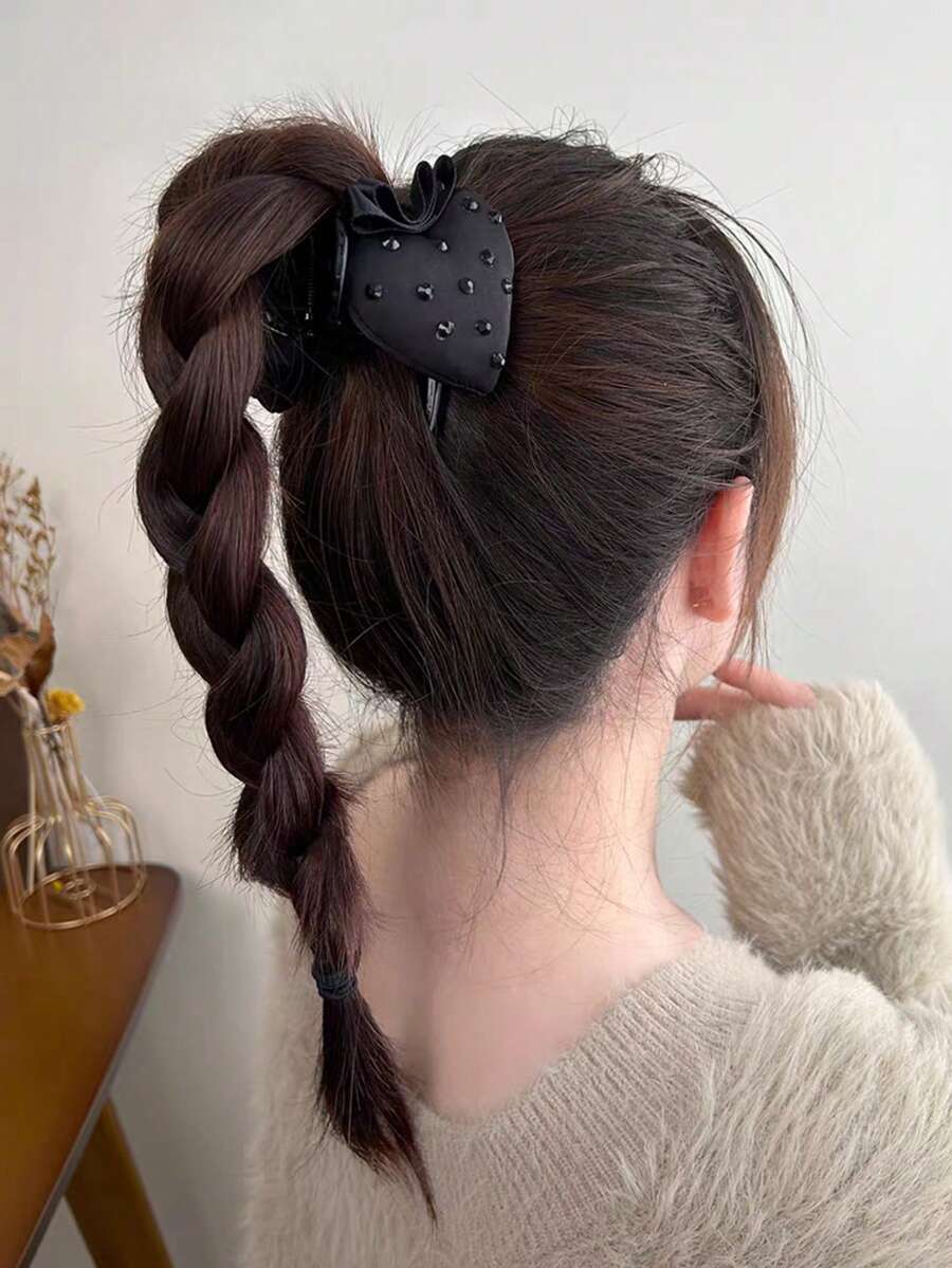 手工缝制黑色水晶草莓高马尾夹，优雅发髻造型器