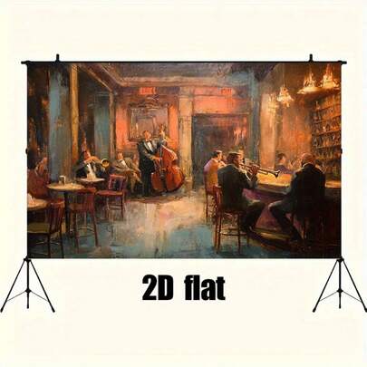 1 Piece Of Jazz Art Decoration Background Cloth -90s Retro Style Polyester Wall Decoration, Suitable For Musicians, Dancing Couples And Urban Landscape Design, Suitable For Parties, Weddings, Corporate Events, Music Decoration, Occasion Decoration, Retro Urban Scenery 2D Pattern, Smooth Texture. Various Styles And Sizes Are Available For Selection.