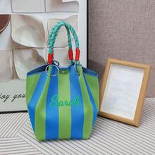 Personalized Crochet Knit Handbag Contrast Stripe Mini Tote Bag, Fashion Knitted Small Top Handle Purse, Handheld Bag For Daily Use, Travel, Shopping - Multicolor - View 14