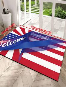 1pc 3D Radiant Sunburst American Flag Style Welcome Doormat, Independence Day Themed Rug, Square Doormat, Absorbent Non-Slip Bathroom Mat/Entrance Shoe Scraper Mat, Indoor Doormat, Rug, Bohemian Rug, Gray Rug, Decorative Carpet - Red, Blue and White Pact - View 4