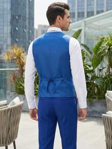 Women's Solid Color Single-Breasted Vest And Pants Set, Perfect For Rooftop Parties, Weekend Gatherings, Wedding Receptions, And Fashionable Casual Occasions - Royal Blue - View 5
