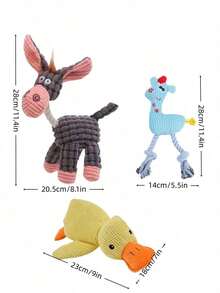 1/3件装宠物毛绒玩具，带声音的狗狗磨牙玩具，趣味驴子耐用磨牙玩具，适合正在长牙的宠物 - 彩色 - 查看 14