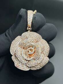 Unisex Hip Hop Rose Flower Pendant Necklace, Brass Cubic Zirconia Micro Pave Cute Petite Floral Necklace - Flowers - View 7