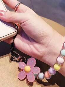 可爱白色彩色日韩风串珠花朵装饰手机挂绳腕带包包挂件钥匙扣包包配件礼物，适合青少年女孩、女性、大学生、职场新人及白领人士，可作为汽车配件、女士编织钥匙链挂件、可爱钥匙扣腕带钥匙扣、学习用品、教师礼物、返校季教师配件、手机挂件、复活节春季生日礼物 - 粉色 - 查看 3