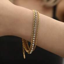 新款不锈钢星空吊坠可调节链手链，百搭小众设计 - 金色 - 查看 2