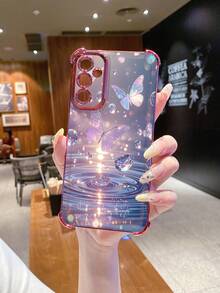 1个闪亮蝴蝶波浪防摔电镀摄像头保护手机壳，UV印刷，兼容三星Galaxy/安卓机型 - 粉色 - 查看 6
