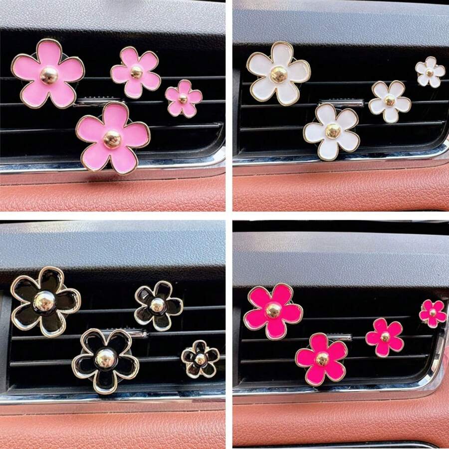 4 Pieces Of Chrysanthemum Vent Clip Car Air Freshener Charm Colorful Car Interior Accessories Available In Multiple Colors - 黑色 - 查看 1
