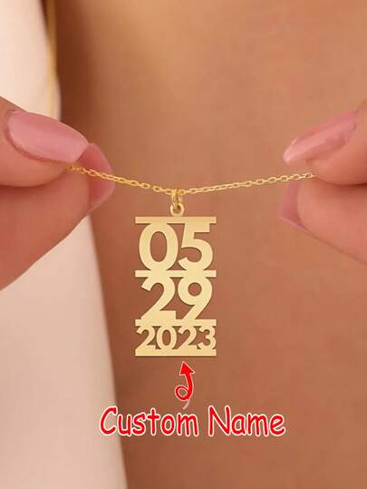 Customized Date Necklace - Personalized Stainless Steel Pendant, Engraved With Year, Month And Day, Minimalist Luxury Gold Engraved Jewelry, Girl's Birthday Anniversary Gift, Suitable For Casual And Formal Occasions, Customized Necklace