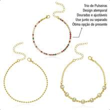 3-Piece Trio Bracelet Set In Gold With Colorful Crystal Zirconia And Beads - 18k Gold Plated - Gold - View 7
