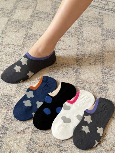 4 Pairs Women's Boat Socks, Japanese Ins Style, Low-Cut Invisible Socks, Thin & Breathable For Spring/Summer, Heart, Star, Polka Dot Patterns, Low-Cut Socks, Versatile, Student & Commuter Invisible Socks, Fashionable