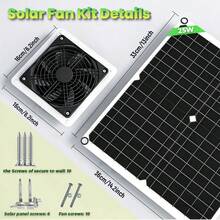 pfsynb 25W Solar Fan For Chicken House With DlY Dual Fans, Solar Exhaust Fan For Shed, Greenhouse Dog House & Outside, Solar Powered Fan For Intake Or Exhaust Vent Cooling - A - View 6