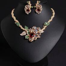 Bộ 5 món, bộ 3 món trang sức thời trang nữ, đính đá Zirconia nhiều màu sắc/Thời trang/Độc đáo, bông tai hình hoa, dây chuyền, bộ trang sức, bộ dây chuyền, thích hợp cho phụ nữ/cô dâu/phù dâu/ngày lễ/tiệc tùng/đám cưới/tiệc chiêu đãi, quà tặng - Bộ trang sức - Xem 17