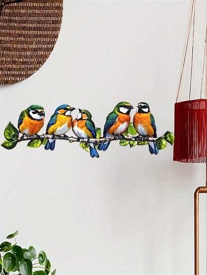 2D Metal Iron Bird Perched On Branch, Bright Stained Glass Style, Ideal For Decorating Living Room, Bedroom, Outdoor Garden Or Balcony, Great Gift For Family And Friends, Spring Decor, Whimsical Present