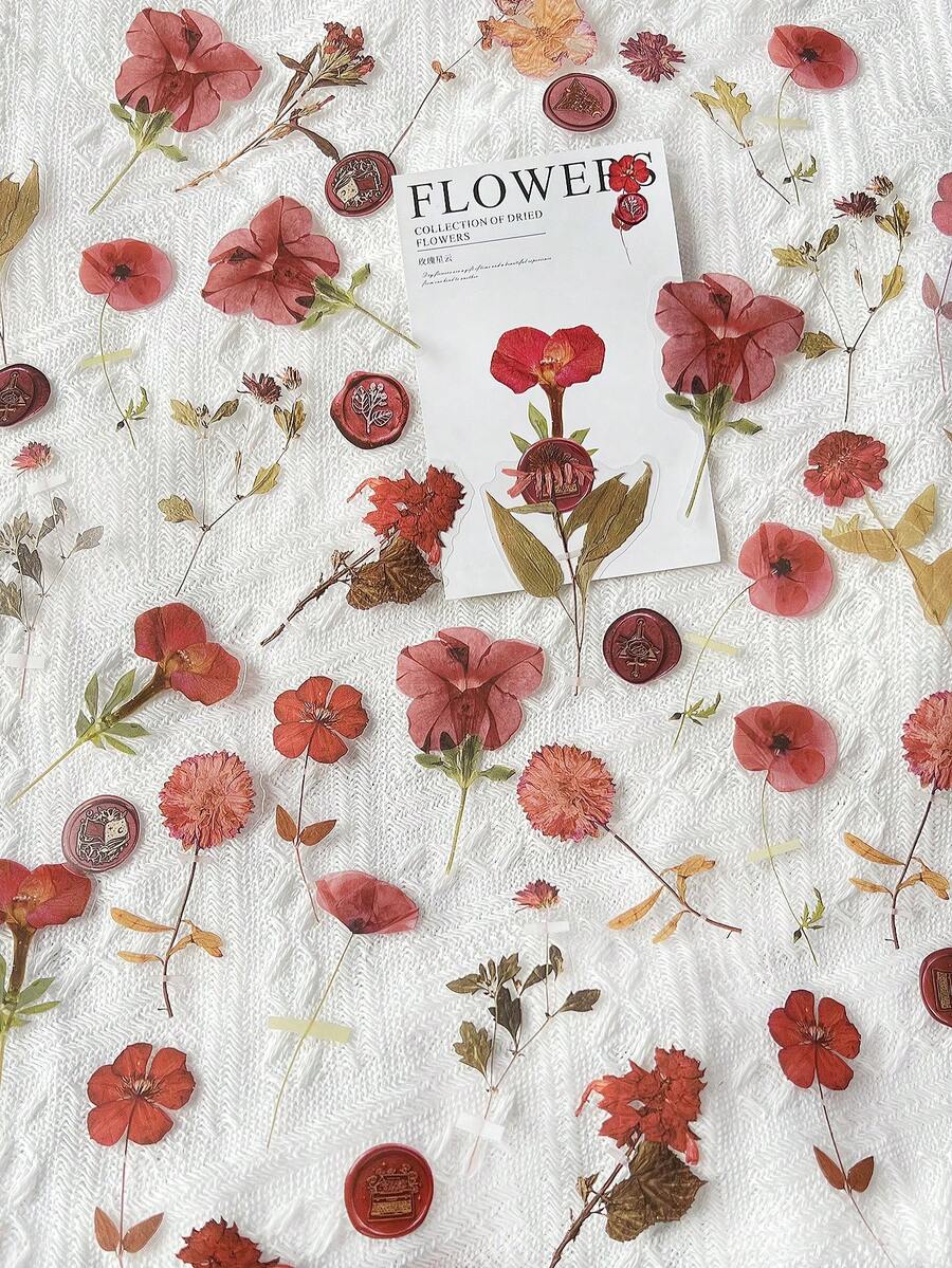 40张/包复古植物干花主题贴纸，创意美学贴纸，DIY剪贴簿工艺材料，节日礼物，个性化贴纸相册学习用品剪贴簿用品文具趣味贴纸Kindle - 2.玫瑰星雲 - 查看 1