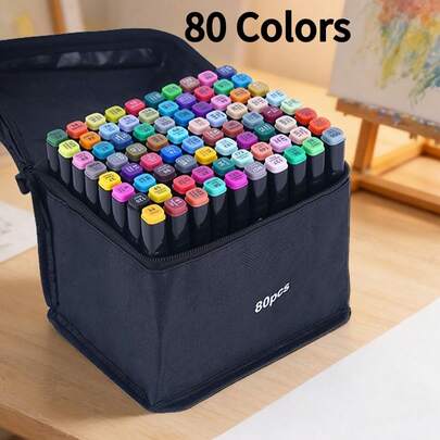 Set de 80 colores de rotuladores de doble punta, adecuados para estudiantes, adultos, grafiti, animación, dibujo, excelente para volver a la escuela, oficina, estudio, creación artística, disponible en 12/24/36/168 colores