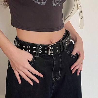1条女士高端腰带，Y2K风格，街头潮流，牛仔布，赛博朋克，性感坏女孩风格，适合搭配牛仔裤、牛仔裙、休闲裤、连衣裙、过膝长靴，是节日和派对的绝佳配饰，也是生日、情人节、狂欢节的完美礼物。