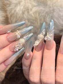 12格/盒 炫彩极光海洋美甲饰品 3D海螺海星贝壳和仿珍珠设计 美甲装饰 夏季清新风格美甲装饰配件，适用于美甲沙龙和海滩美甲DIY - 彩色 - 查看 10