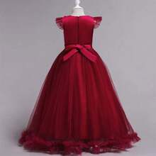 Vintage Lace Party Dress For Girls - Boho Style Maxi Gown For Pageant, Wedding & Celebration - Burgundy - View 4