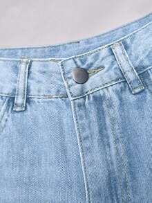 Quần short denim nữ mùa hè, họa tiết râu mèo rách rưới kiểu Y2K, trang phục thường ngày thoải mái, quần short Bermuda ống đứng phong cách retro thập niên 90. - Xanh và trắng - Xem 8